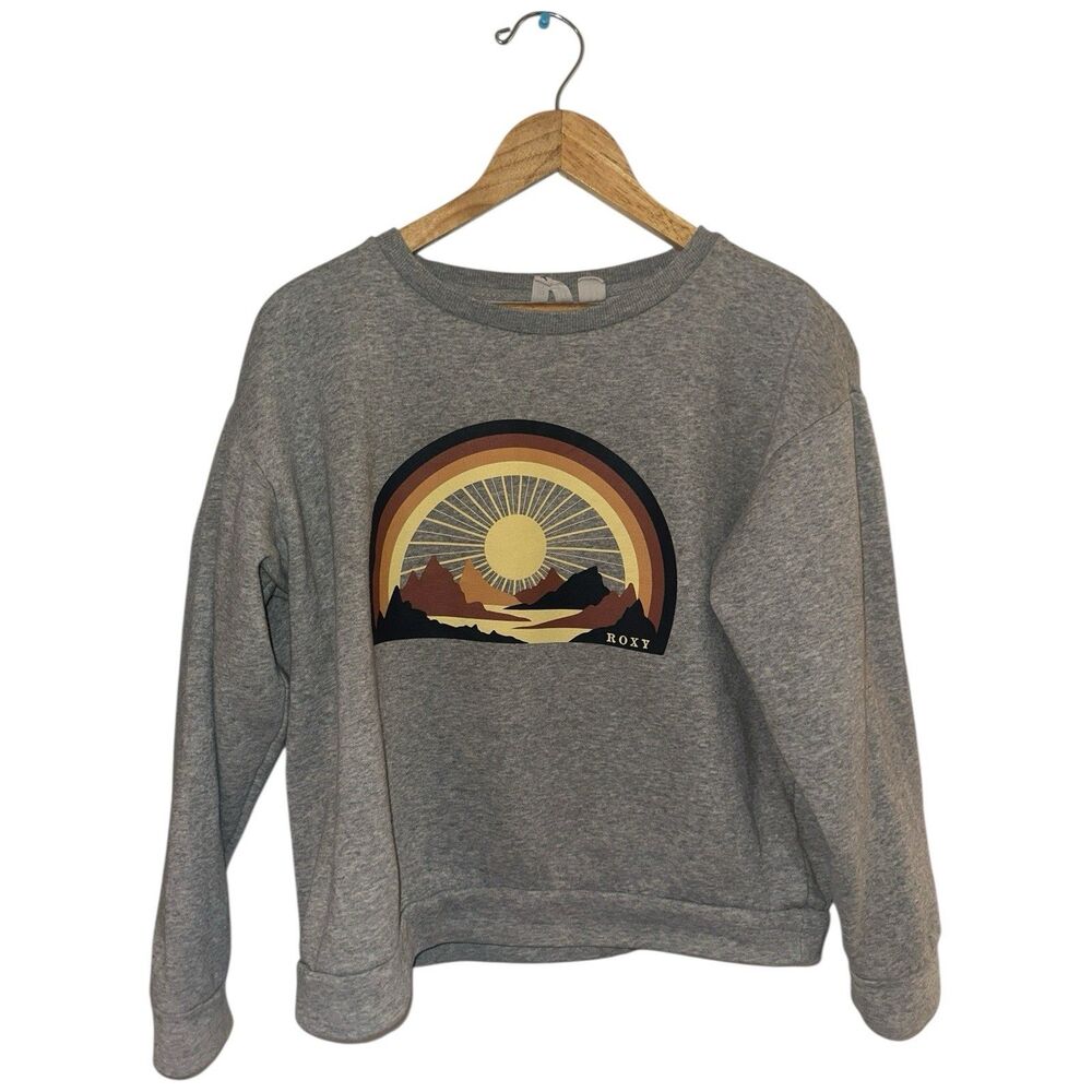 Roxy Sun Mountain Graphic Sweatshirt Gray Crewneck Pullover Boho Hiking Surf M - Picture 8 of 13
